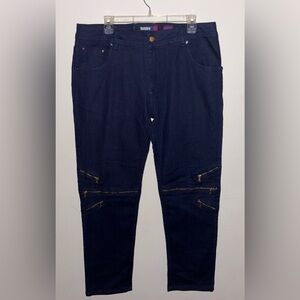 Mondo Dark Wash Navy Blue Jeans 38 x 34 Gold Zipper Biker Jeans Streetwear